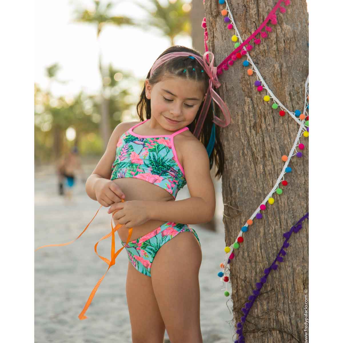 VESTIDO DE BAÑO DOS PIEZAS AGUAMARINA CON FLORES
