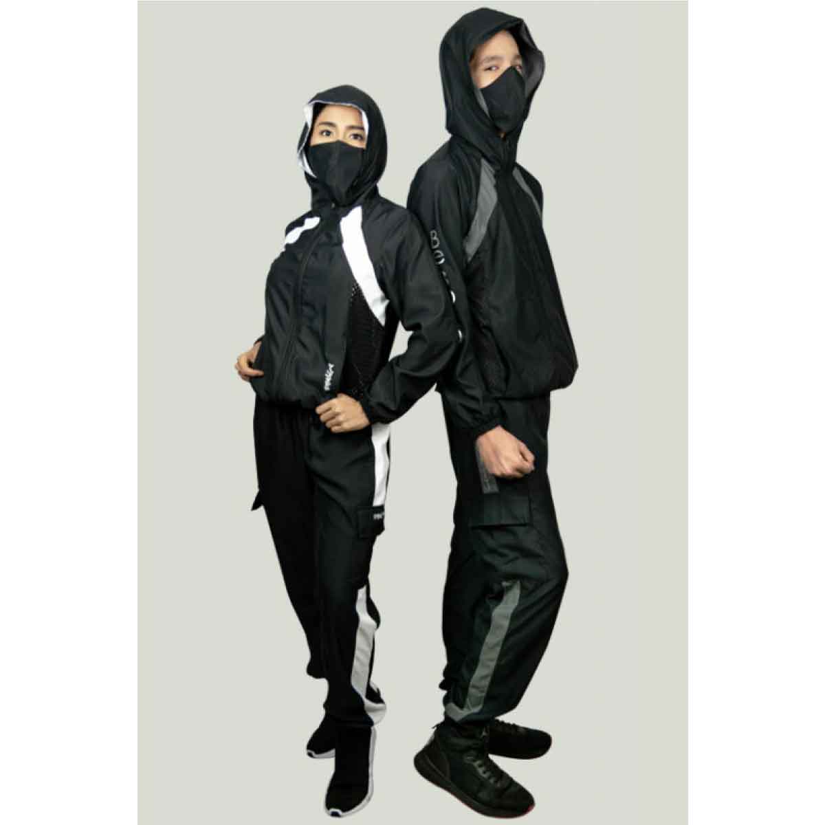 CHAQUETA NEGRA Y GRIS PARA HOMBRE TAPABOCAS INCLUIDO