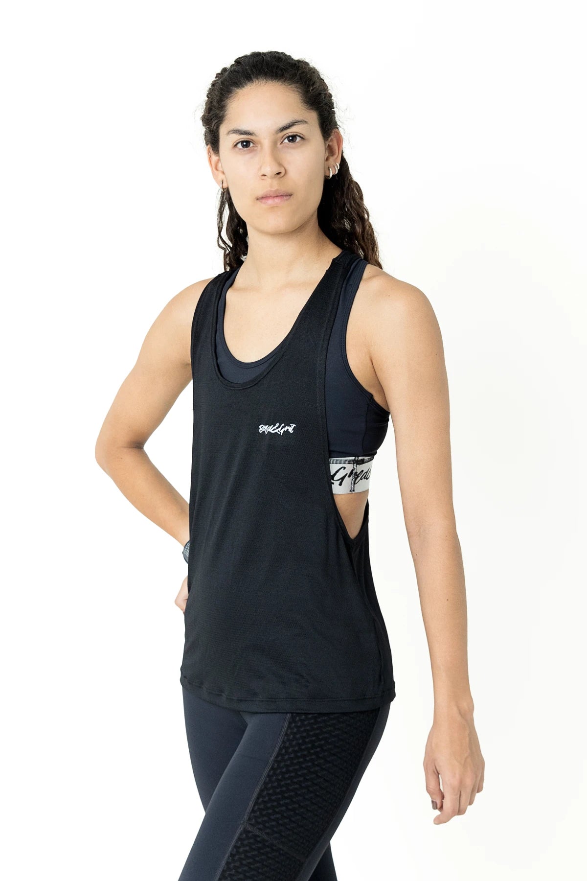 Camiseta negra sin manga mujer sale