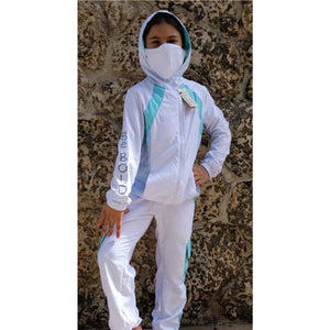 CONJUNTO CHAQUETA Y JOGGER BLANCO Y AZUL PARA NIÑA CON TAPABOCAS INCLUIDO