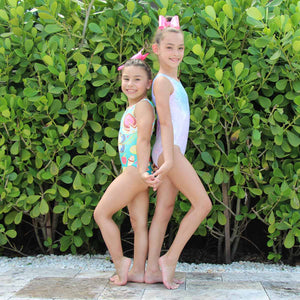 TRUSA DE GIMNASIA CELESTE CON FLORES