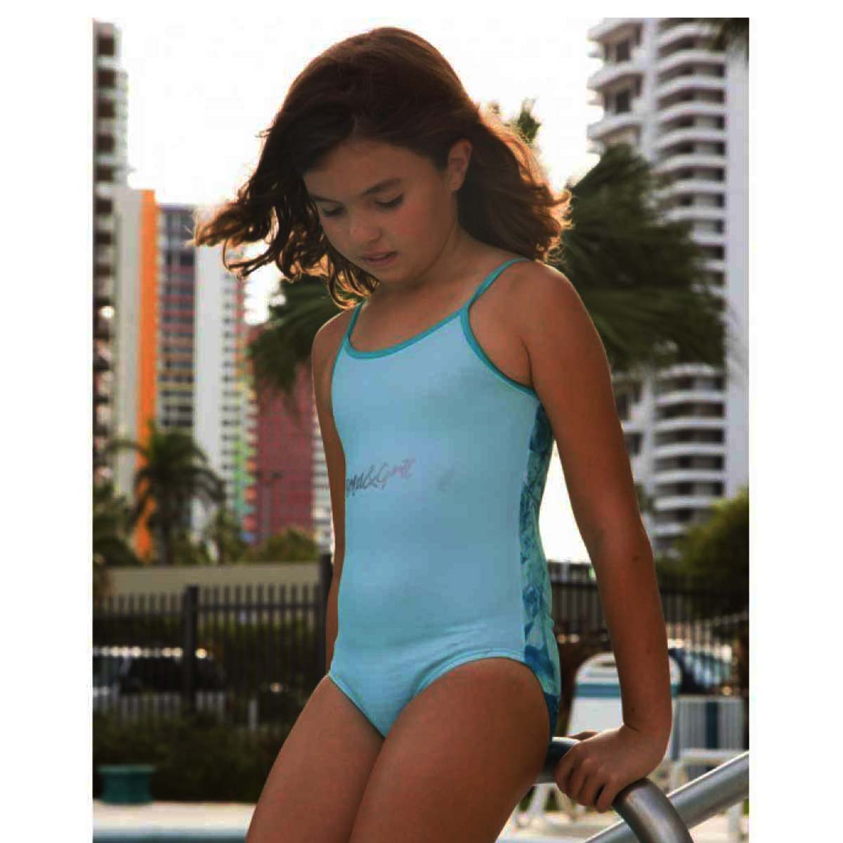 VESTIDO DE BAÑO ENTERIZO AGUAMARINA PARA NIÑAS