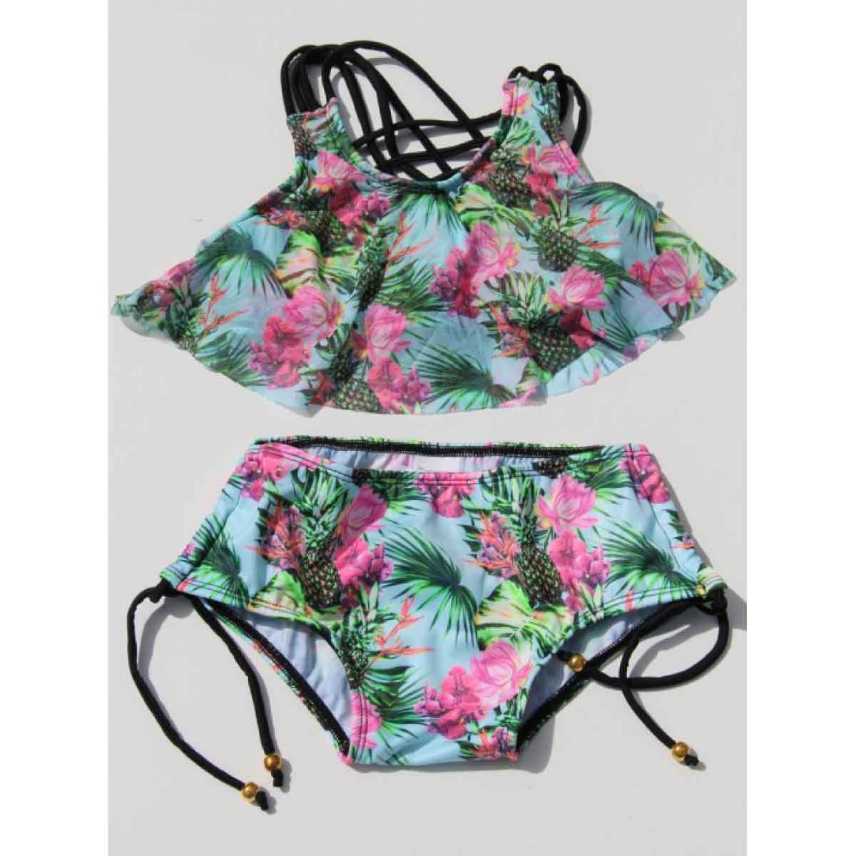 VESTIDO DE BAÑO DOS PIEZAS MOTIVO TROPICAL 